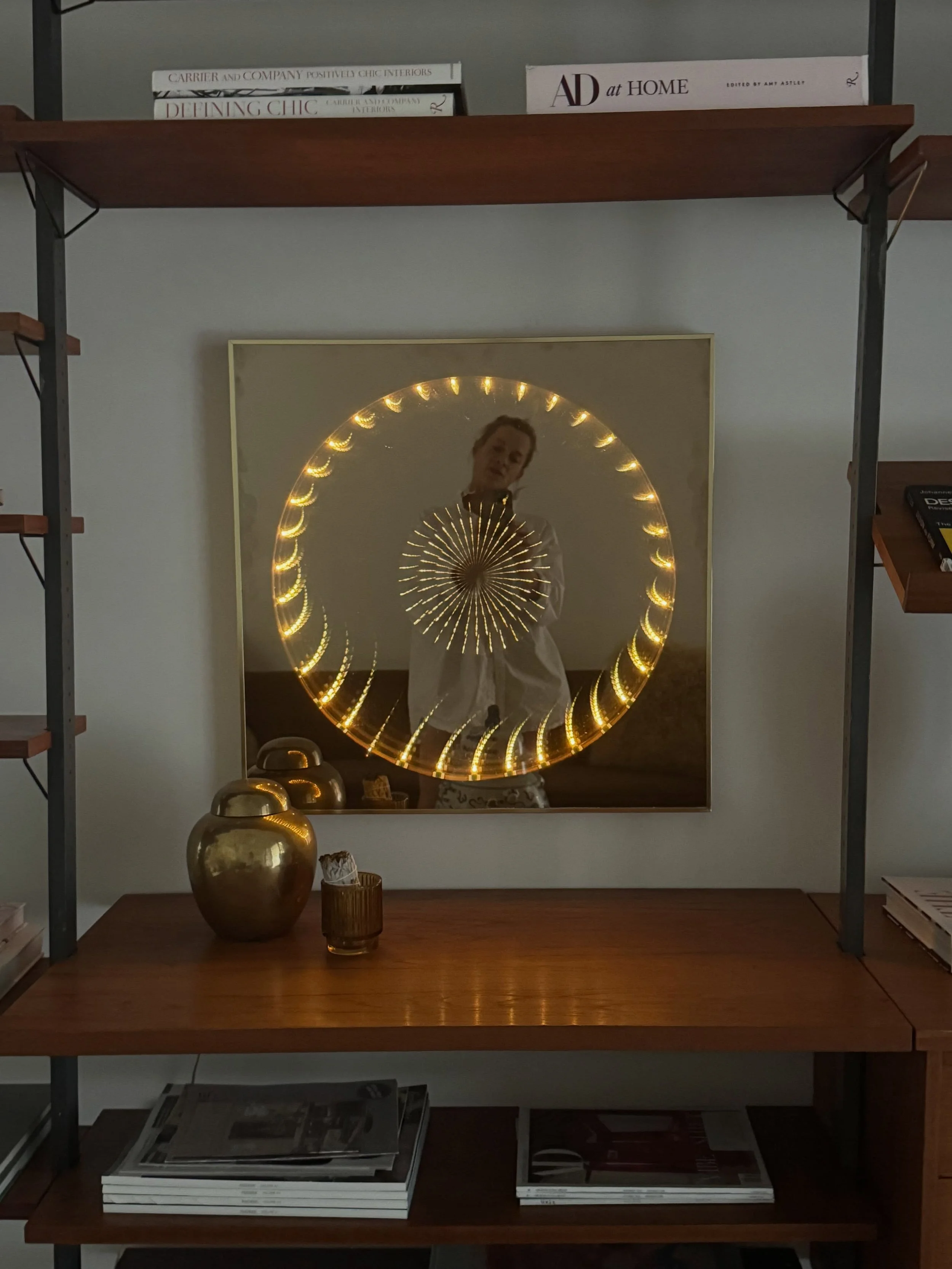 July moments.....

Thought it might be nice to start sharing a little more me:)

1) the coolest infinity mirror I found at the coolest mid century shop in Buffalo. I'm soooo close to finishing a room in our house that was once my hubby's office, now 