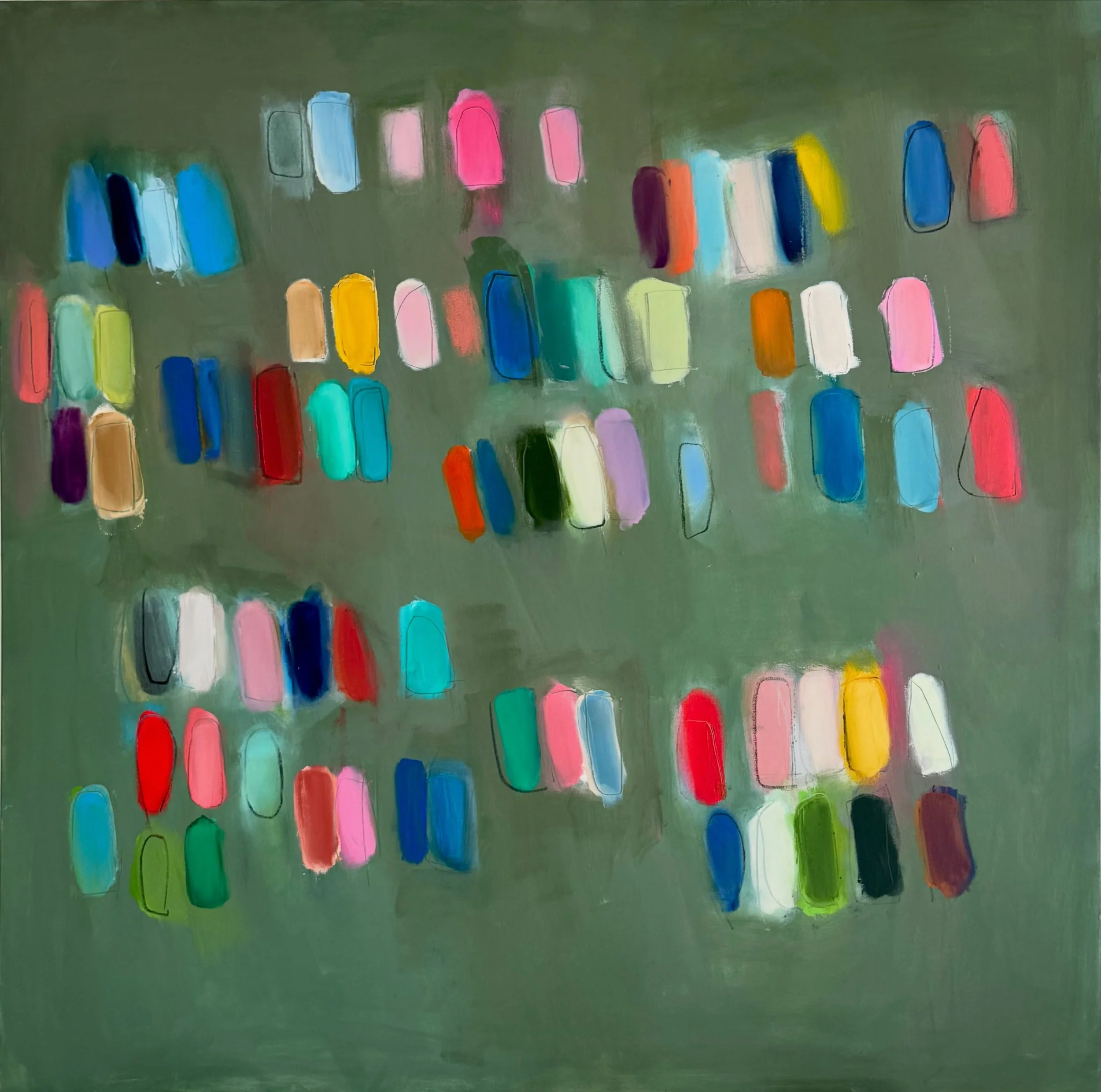lines.

Oh the many ways you can be painted-

. " Worn Out " &bull; 48x48 &bull; just added to online shop

.
.
. #colleenleachart #emergingart #popofcolour #contemporary #artforsale