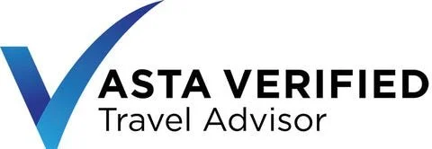 A logo with a blue check mark and the words "ASTA VERIFIED Travel Advisor"
