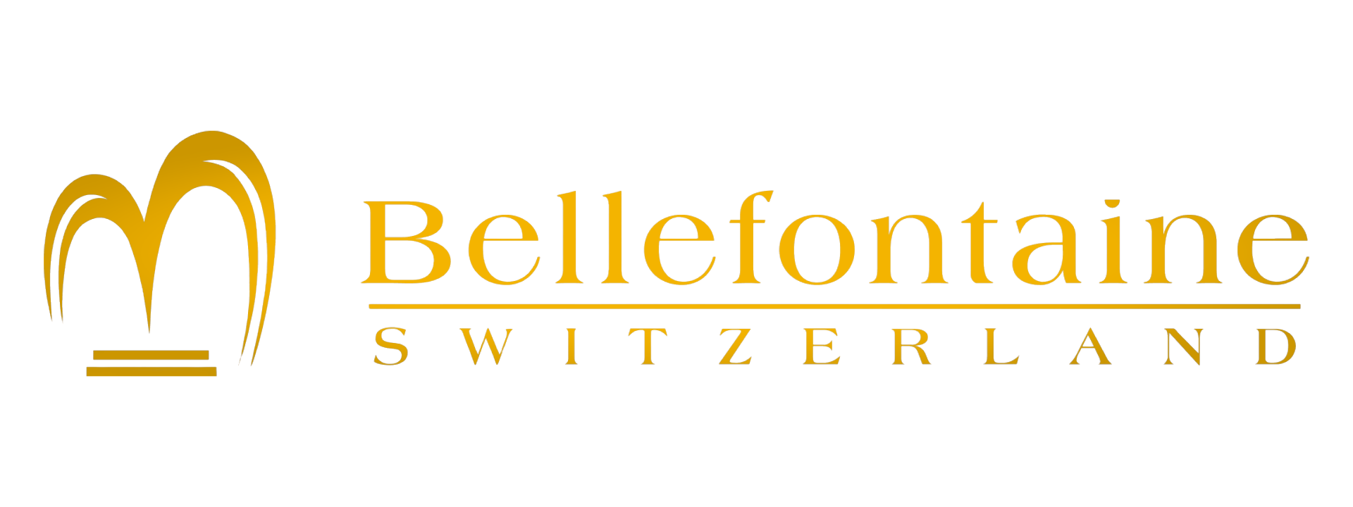 Logo of Bellefontaine, Switzerland, featuring a stylized gold fountain and the name in gold letters.