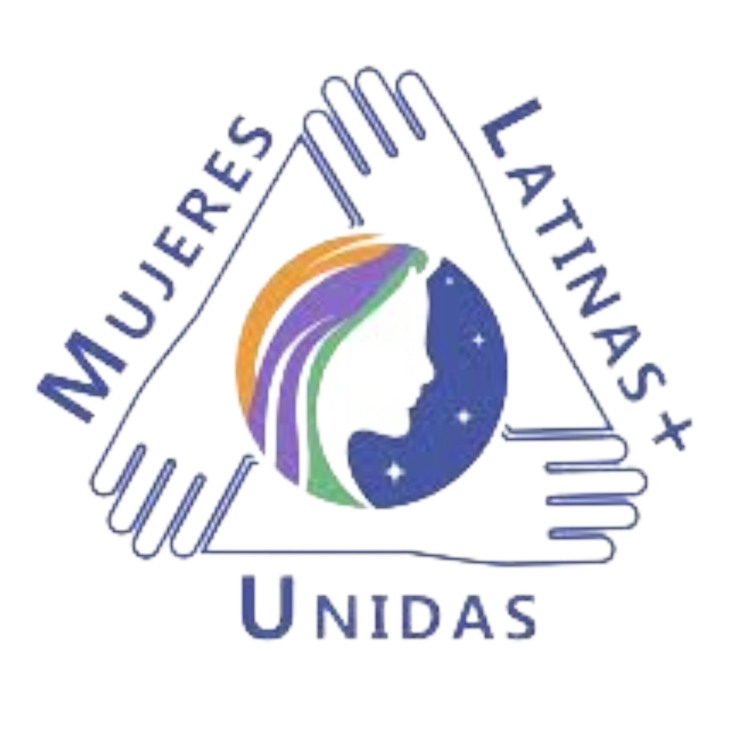 Logo of the United Nations Women organization featuring a stylized profile of a woman's face with rainbow-colored hair, a starry background, and a surrounding triangle with the words 'Women Empowering Women Unitedas' written around it.