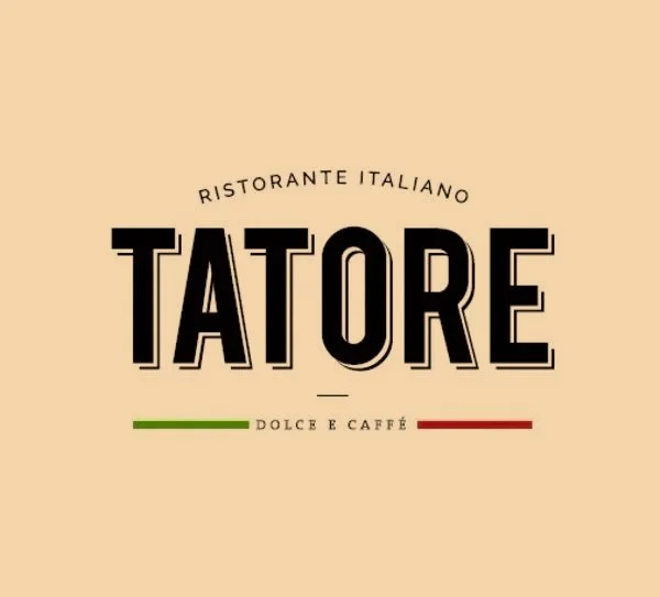Collage of images featuring a restaurant interior, food dishes, and the text 'Tatore' in the center.
