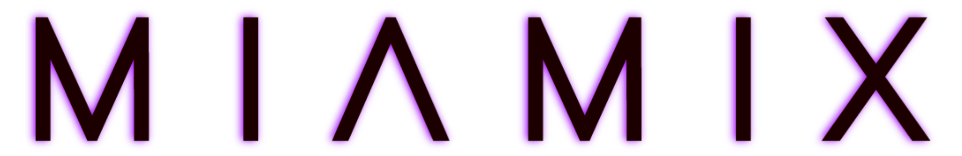 Text that reads 'MIAMIX' with pink background and black letters outlined in neon purple.