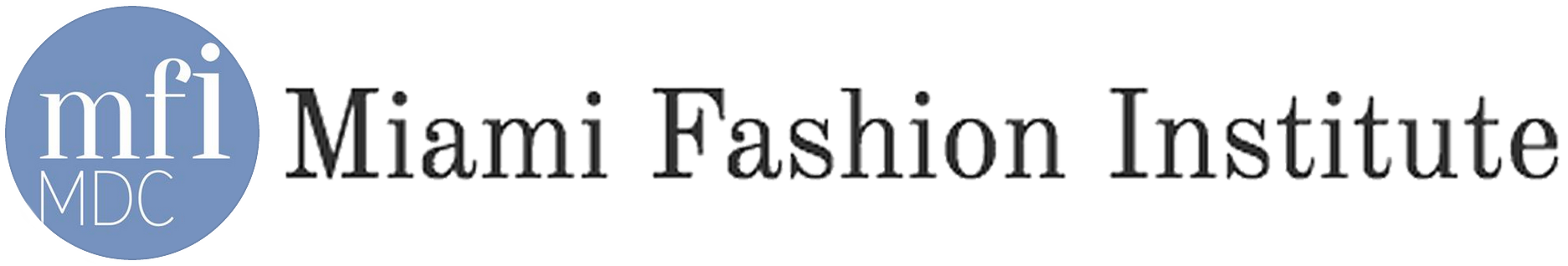 Logo for Miami Fashion Institute with a blue circle and white lowercase 'mfi' and 'MDC' underneath, next to the text 'Miami Fashion Institute'.