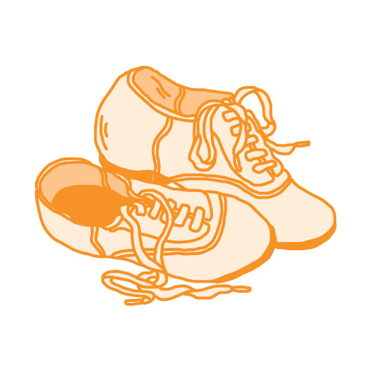 Drawing of a pair of dancing shoes with shoelaces.
