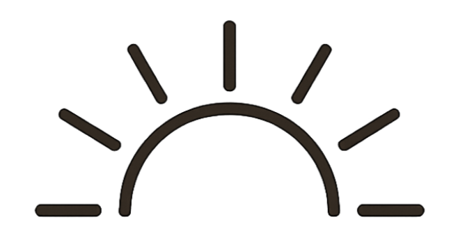 Stylized sunrise icon with a semicircular sun and rays extending outward.
