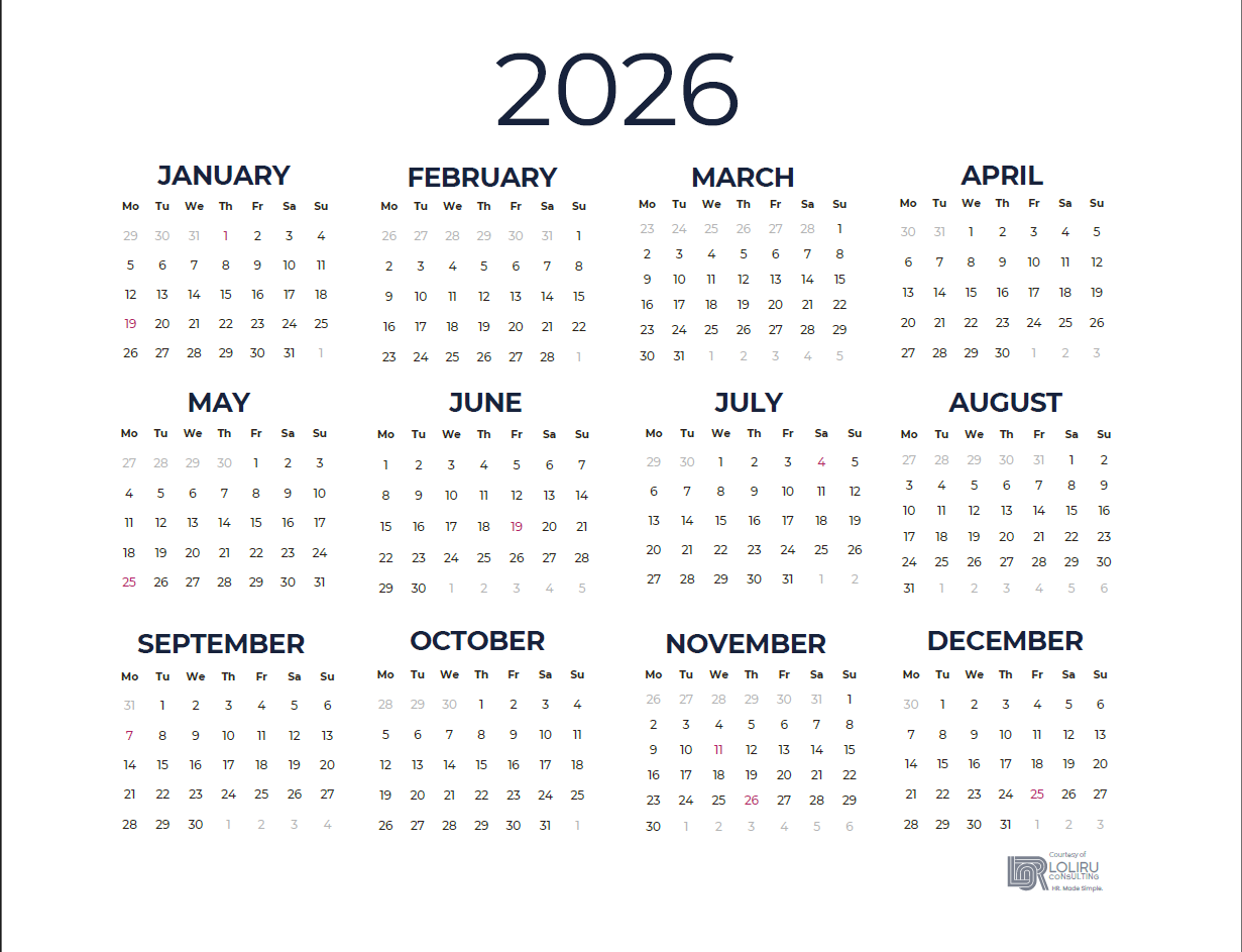 2026 Company Holiday & Planning Calendar (Free Download) A clean, customizable calendar to help your team plan ahead—federal holidays, key observances, and space for company notes, pay dates, and important deadlines. Download the calendar here.