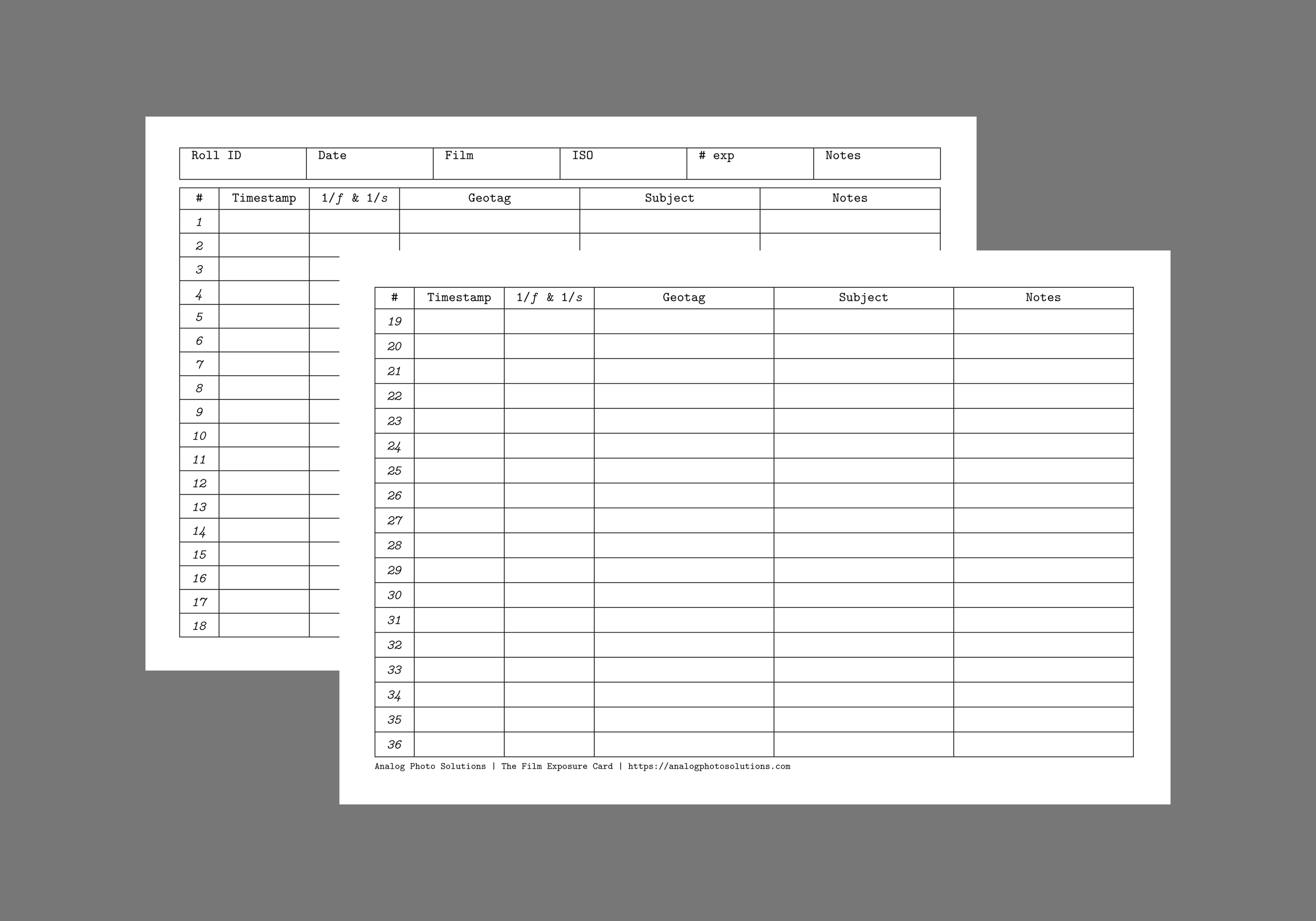 The Film Exposure Card (pack of 3)