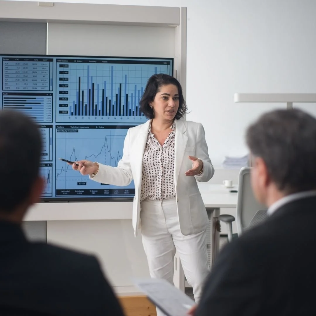 a woman delivering a presentation