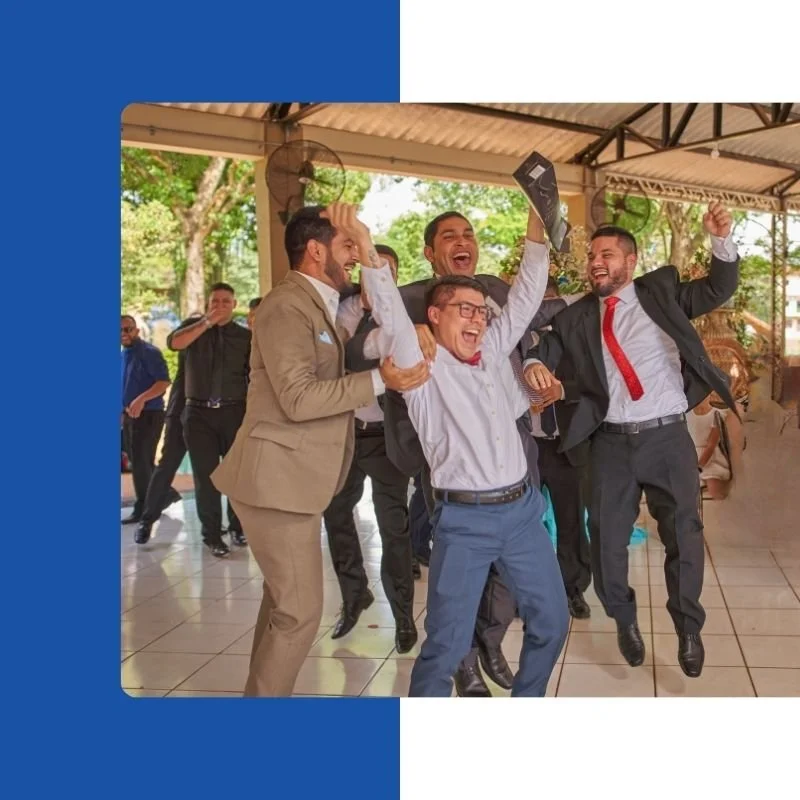 A group of coworkers celebrating