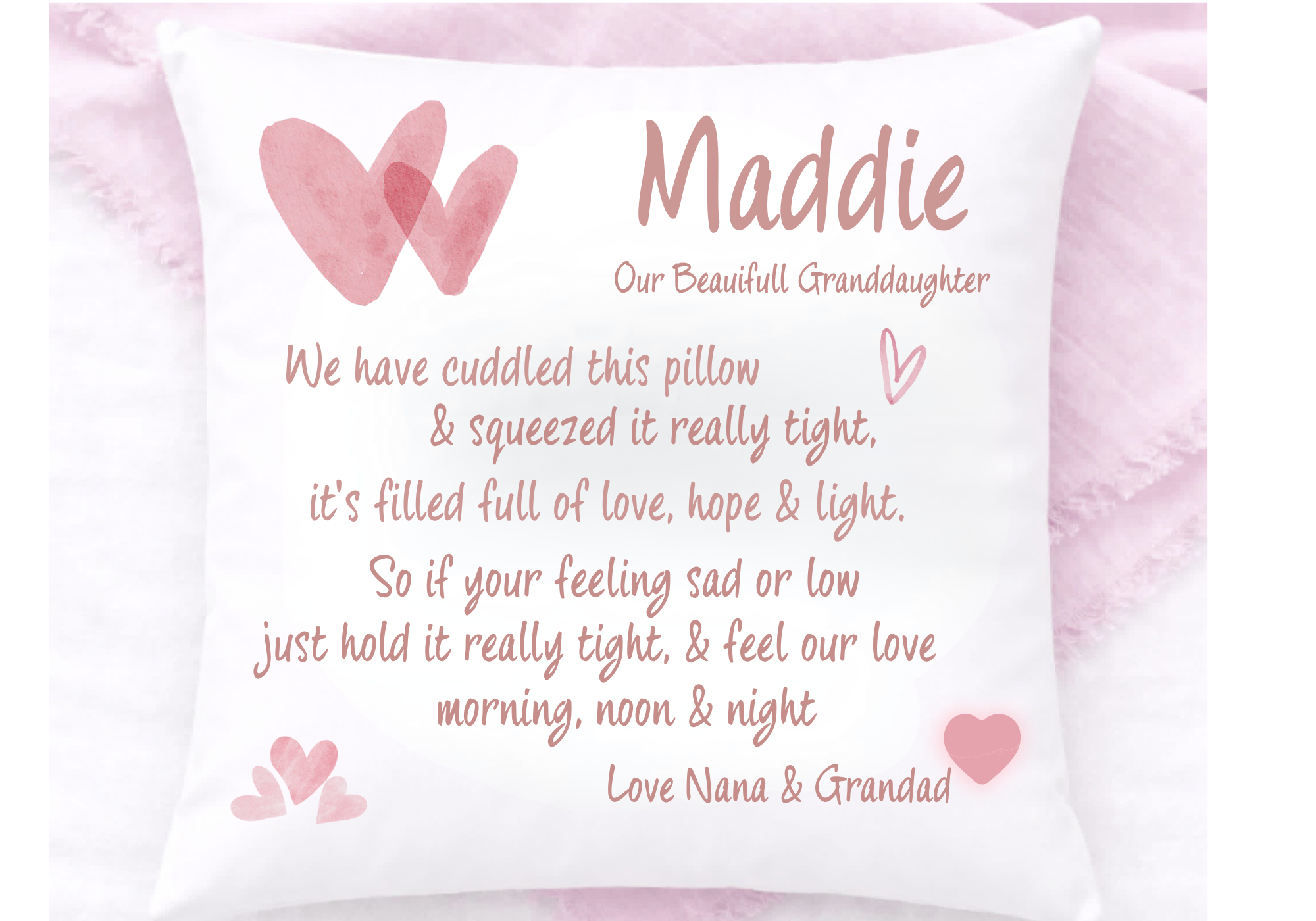 Personalised Worry / Comfort Pillow From Grandchildren / or Loved Ones