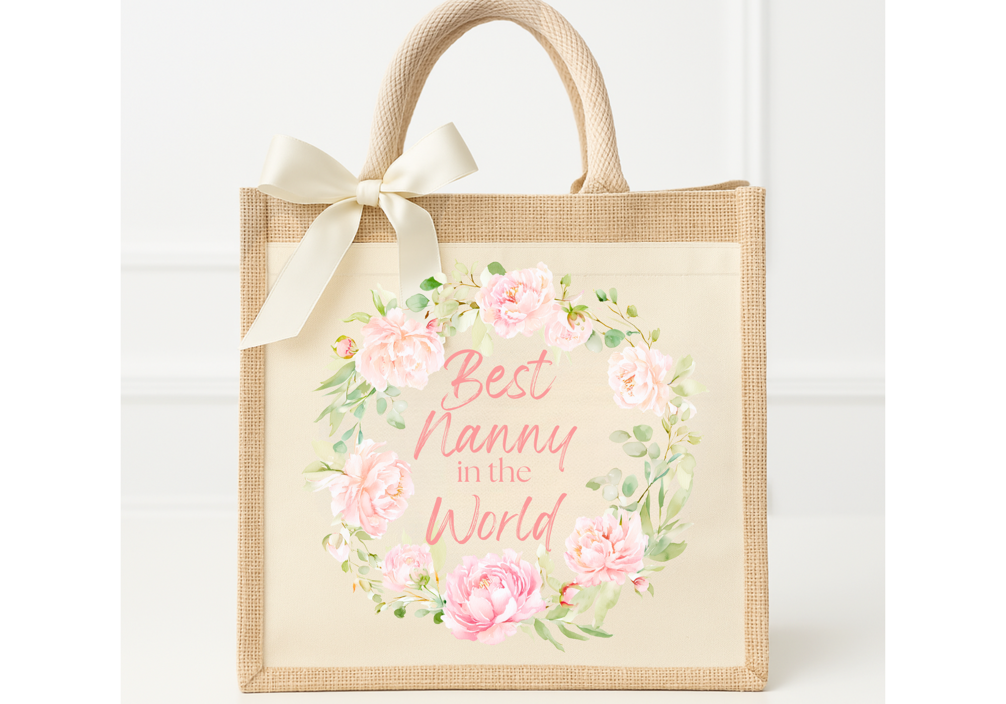 Pocket Front Jute Bags, Personalised with Best Mummy/Nanny in the world, or personalise your own message
