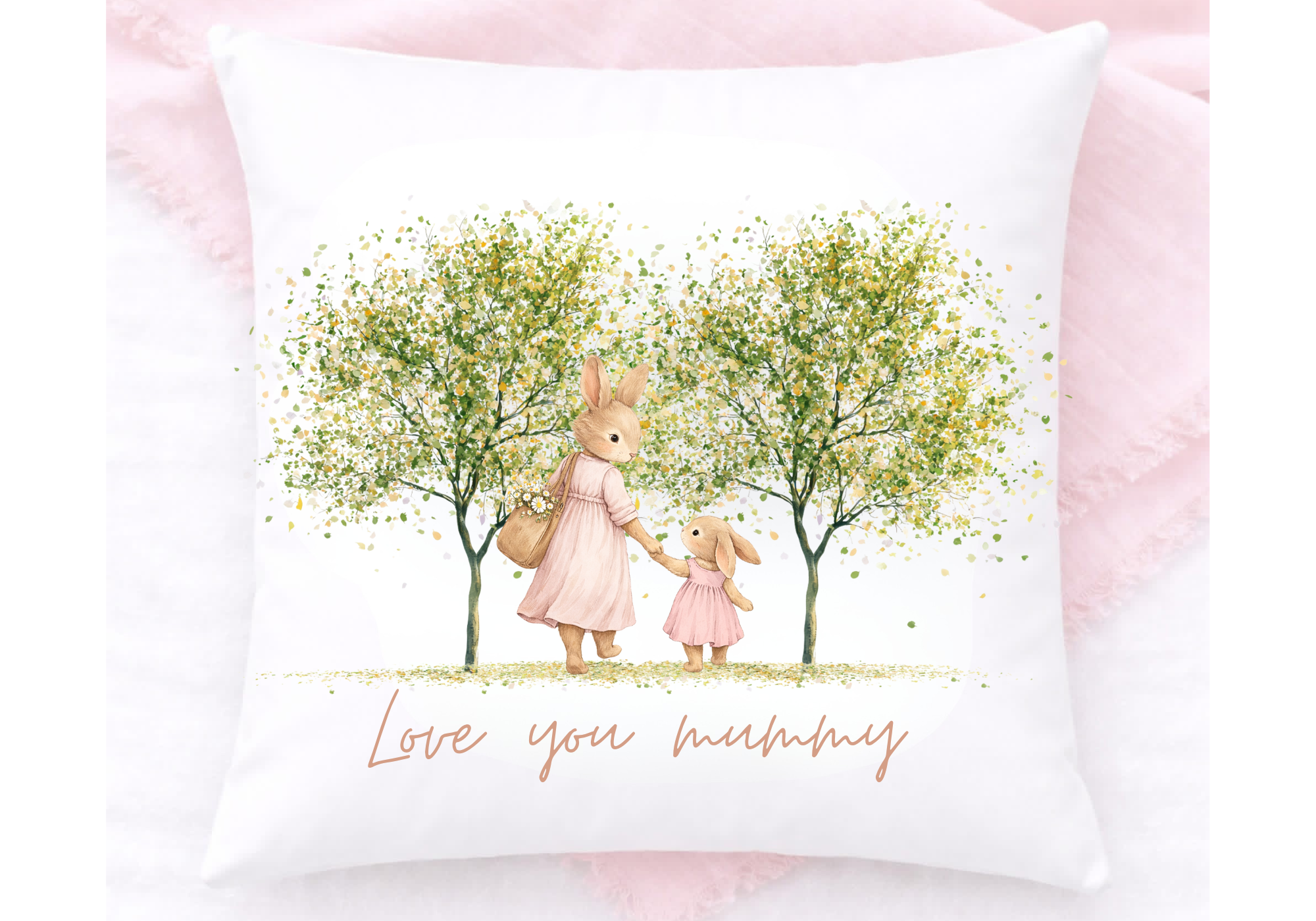 Personalised Mummy and Baby Bunny On A Cushion Or Magnetic Box, Your Choice of wording