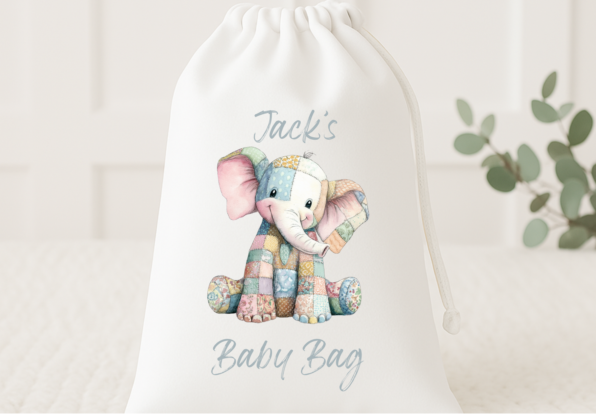Personalised Our Drawstring Bags With Our Patchwork Designs, Choose A Design and Personalised for the Special Keepsake