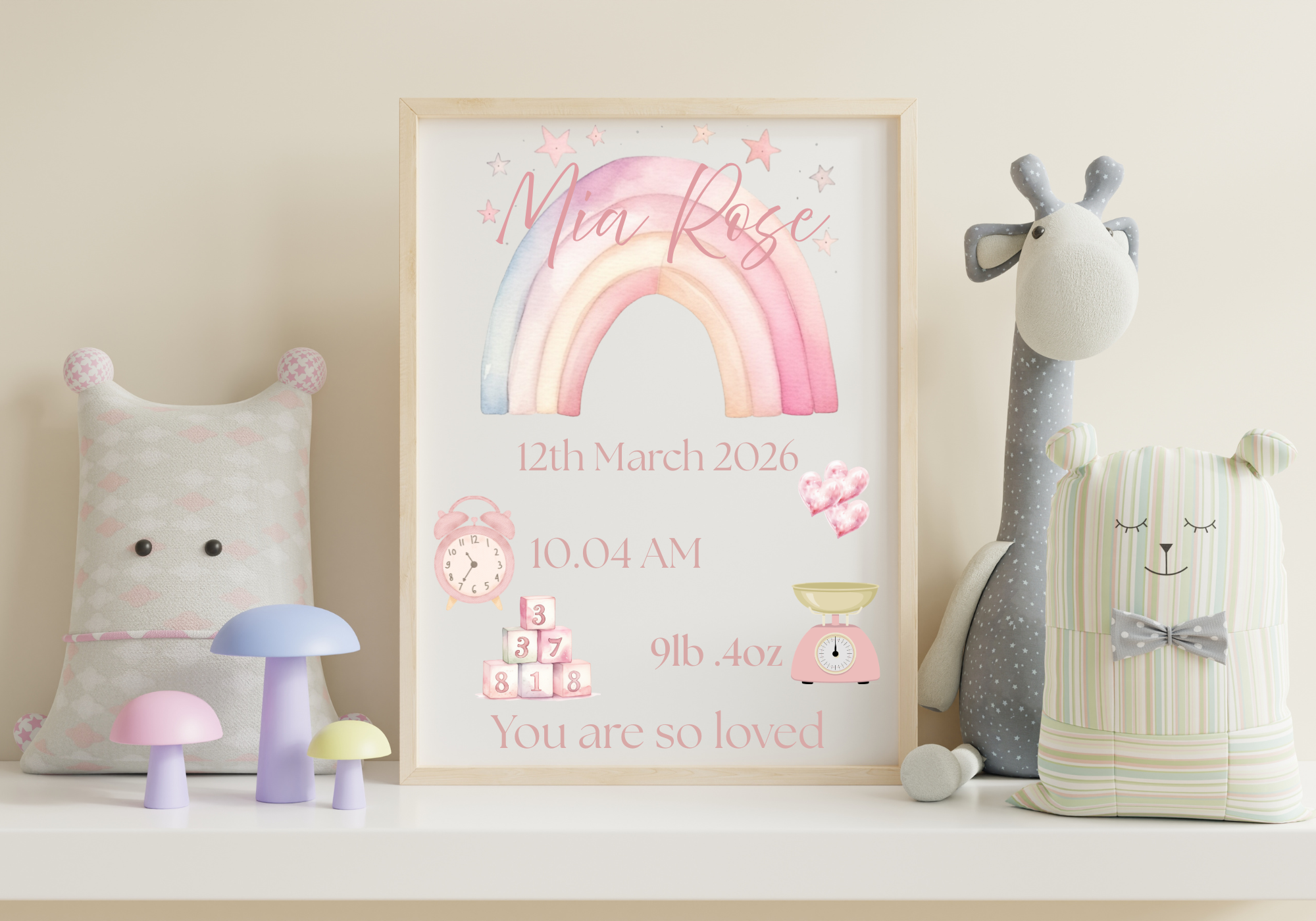Personalised Rainbow Birth Prints, Design Your Way From Colour and Products on your design to make it personal.
