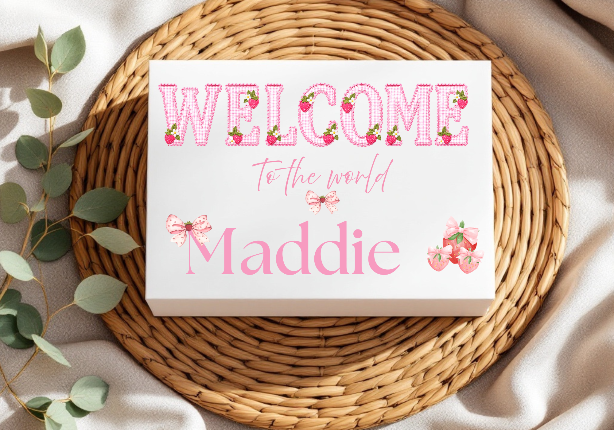 Personalised Welcome to the world Strawberry Design/ Newborn Magnetic Memory Boxes, would make a lovely Keepsake /newborn gifts