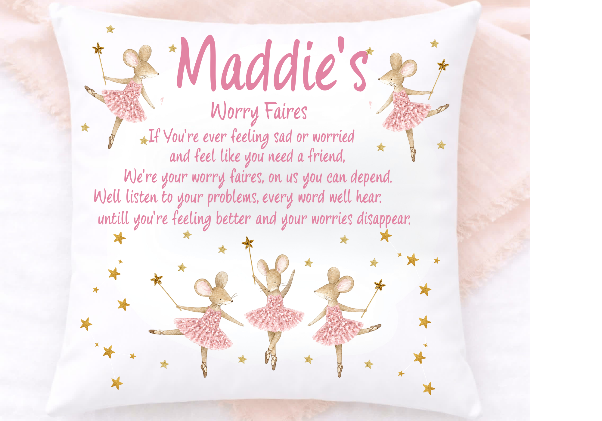 Personalised Mice Fairies Worry / Comfort Pillow