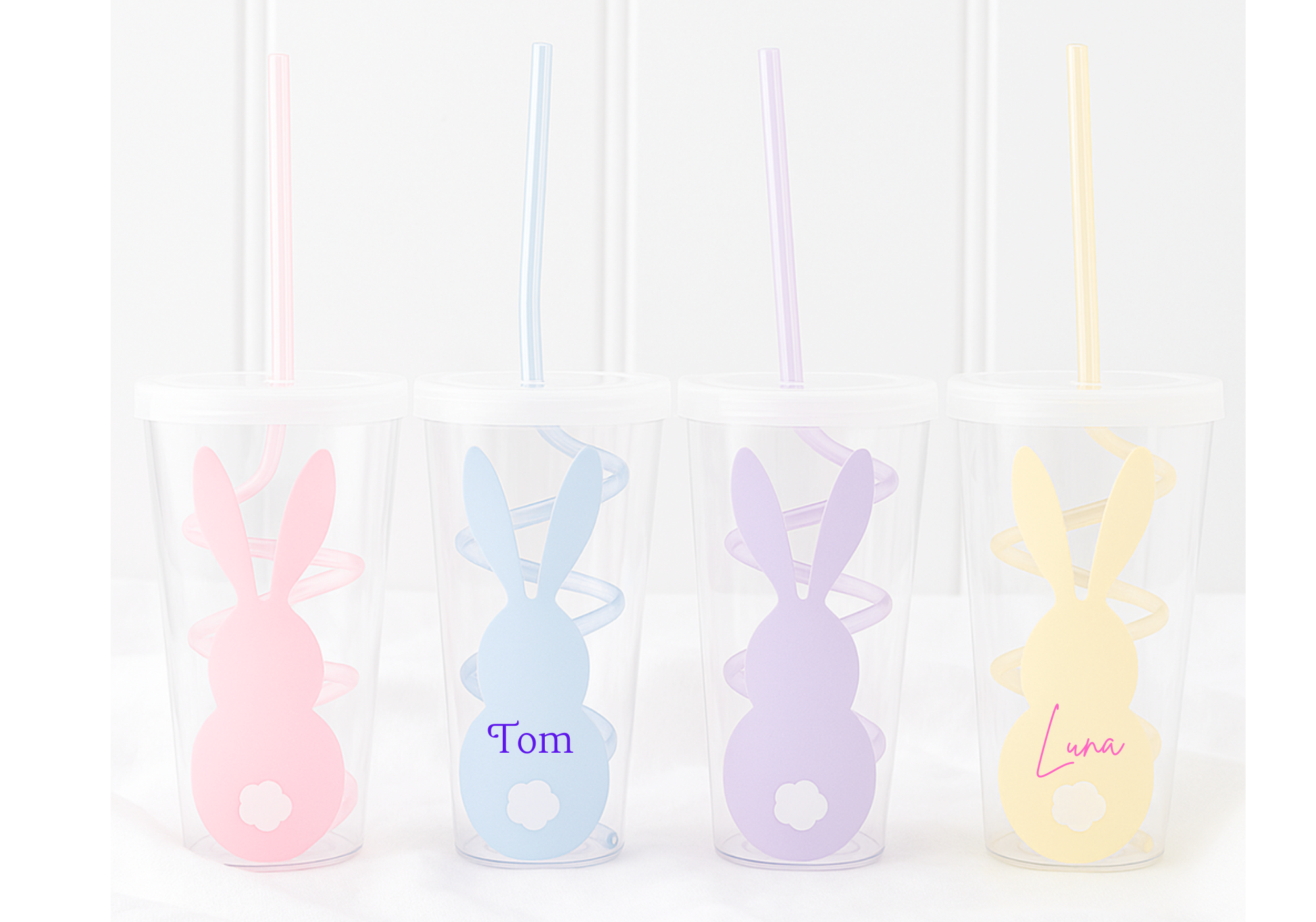 Clear Easter Cup With Swirly Straw in a range of colour and can be personalised at an extra cost