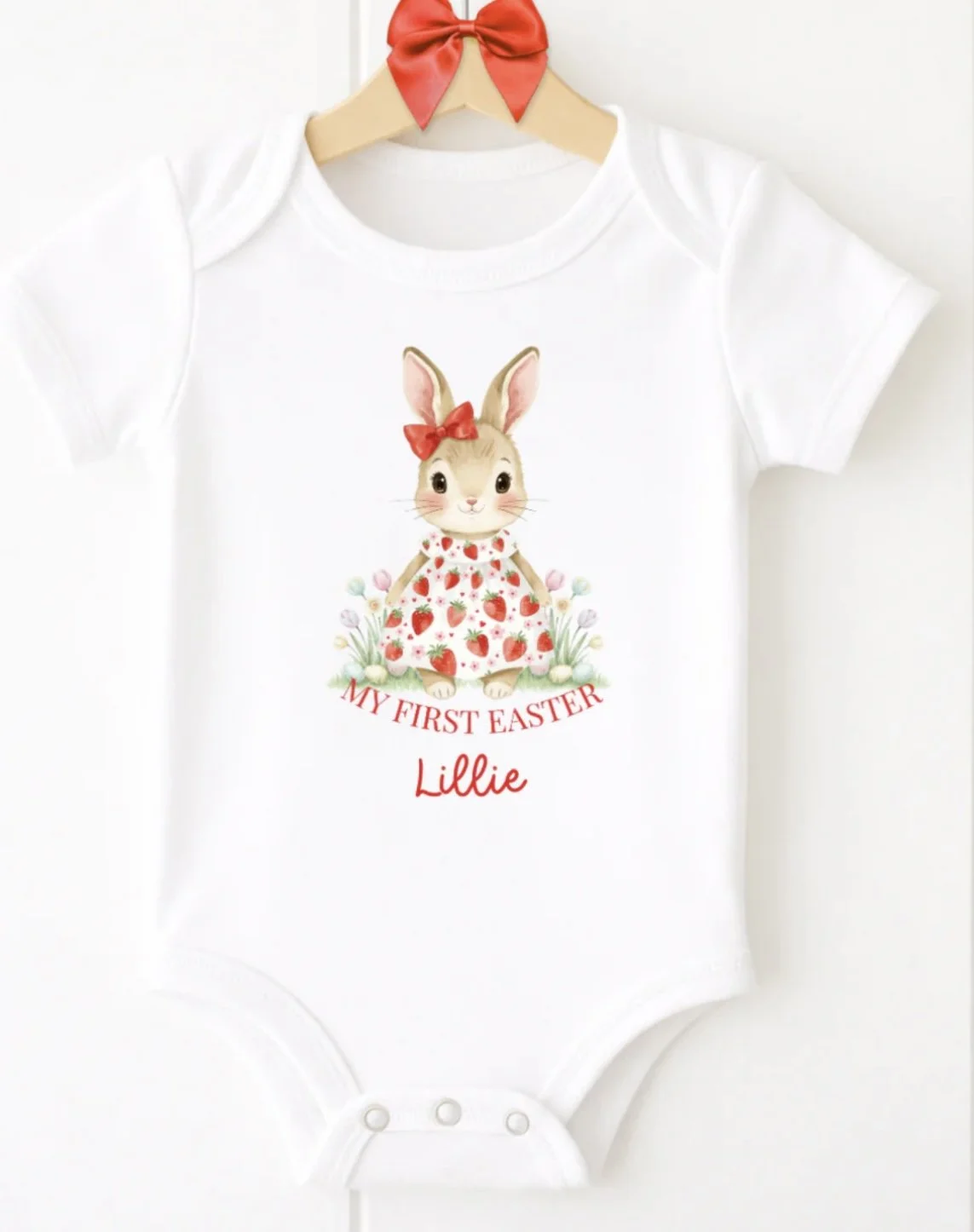 Personalised My 1st Easter Strawberry Bunny Print, personalised your Babygrow