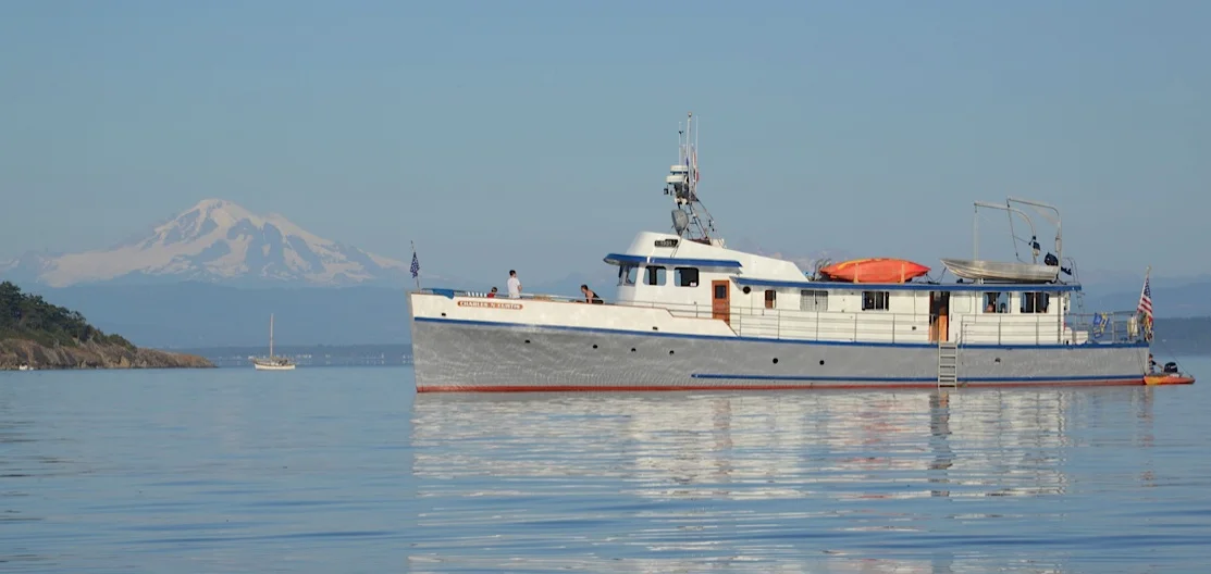 Sea Scouts look forward to the annual summer long cruise all year. They visit unique locations only accessible by boat - like Echo Bay with Mt. Baker pictured in the background.