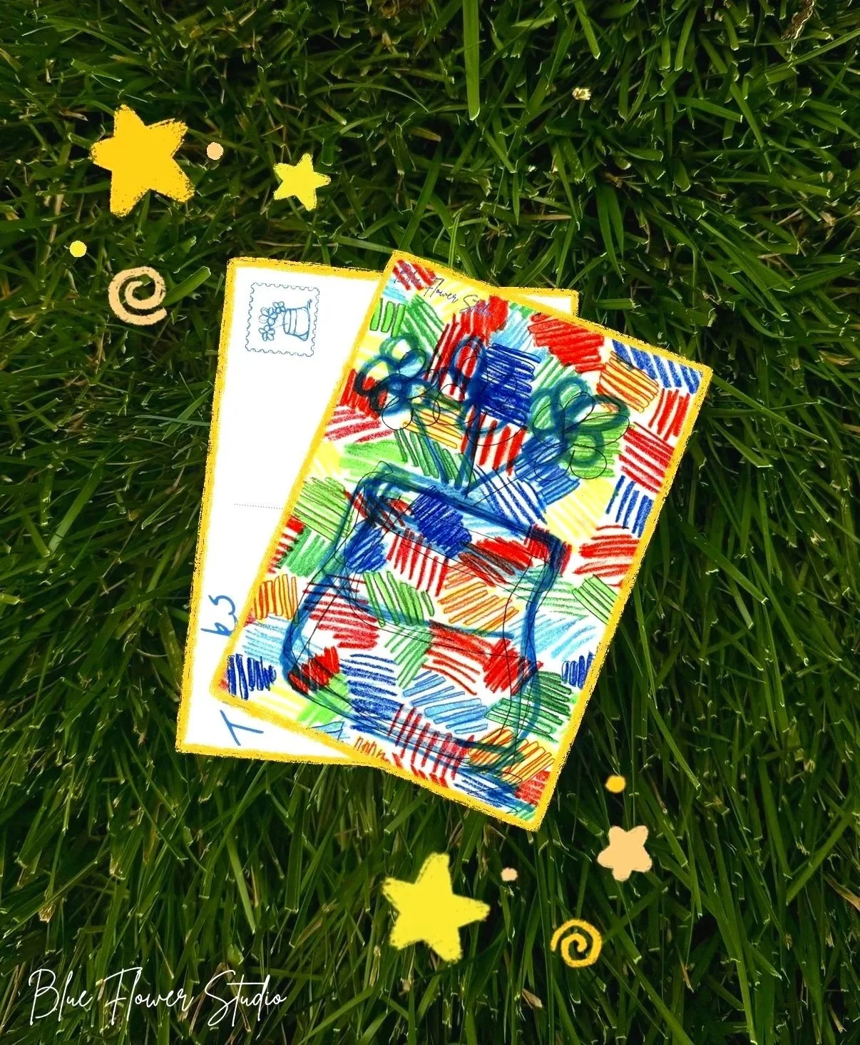 BLUE FLOWER POSTCARD