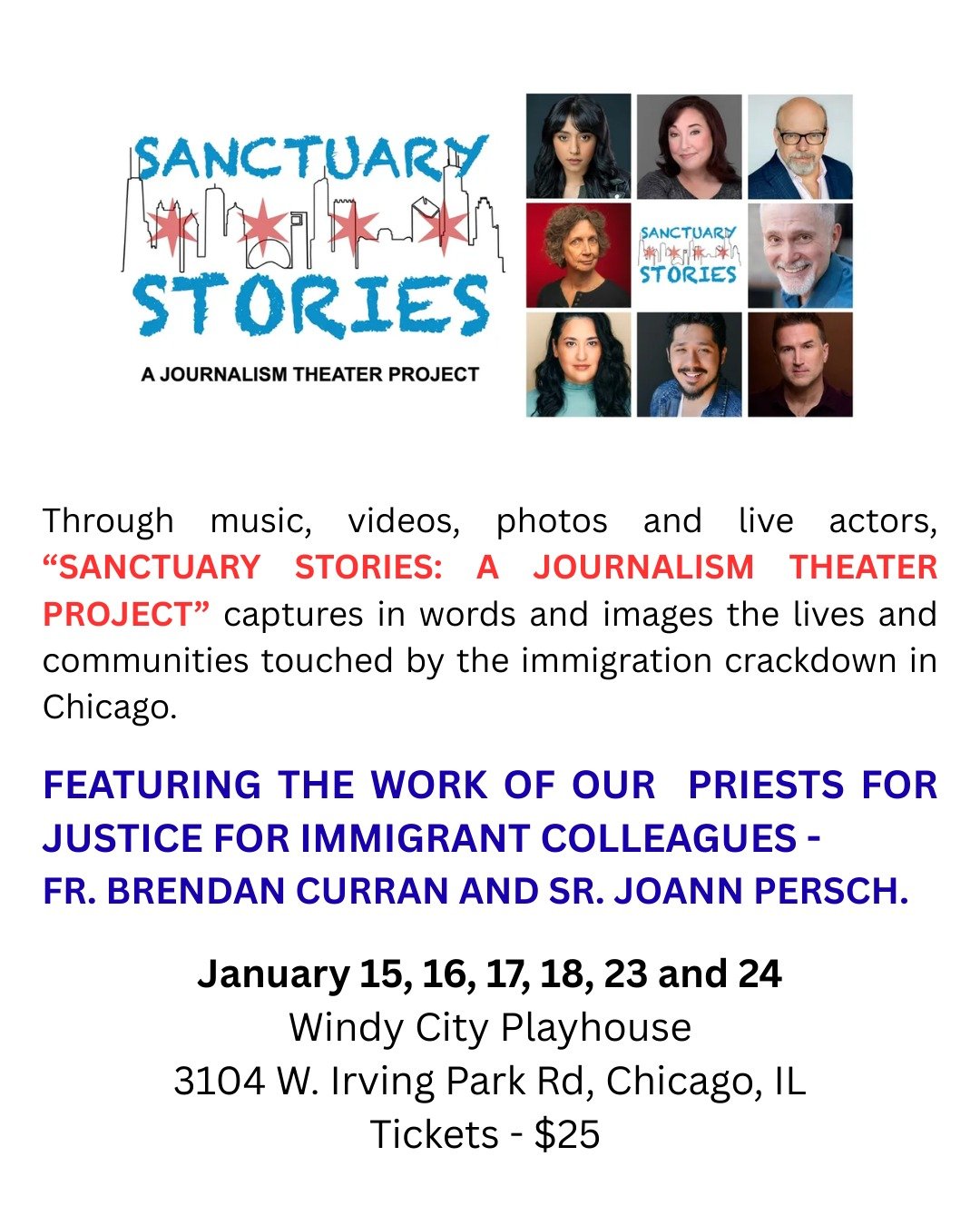 A &ldquo;living documentary&rdquo; that brings journalism to life &mdash; through music, videos, photos, and live actors. SANCTUARY STORIES captures the lives and communities touched by the immigration crackdown in Chicago, using verbatim interview t