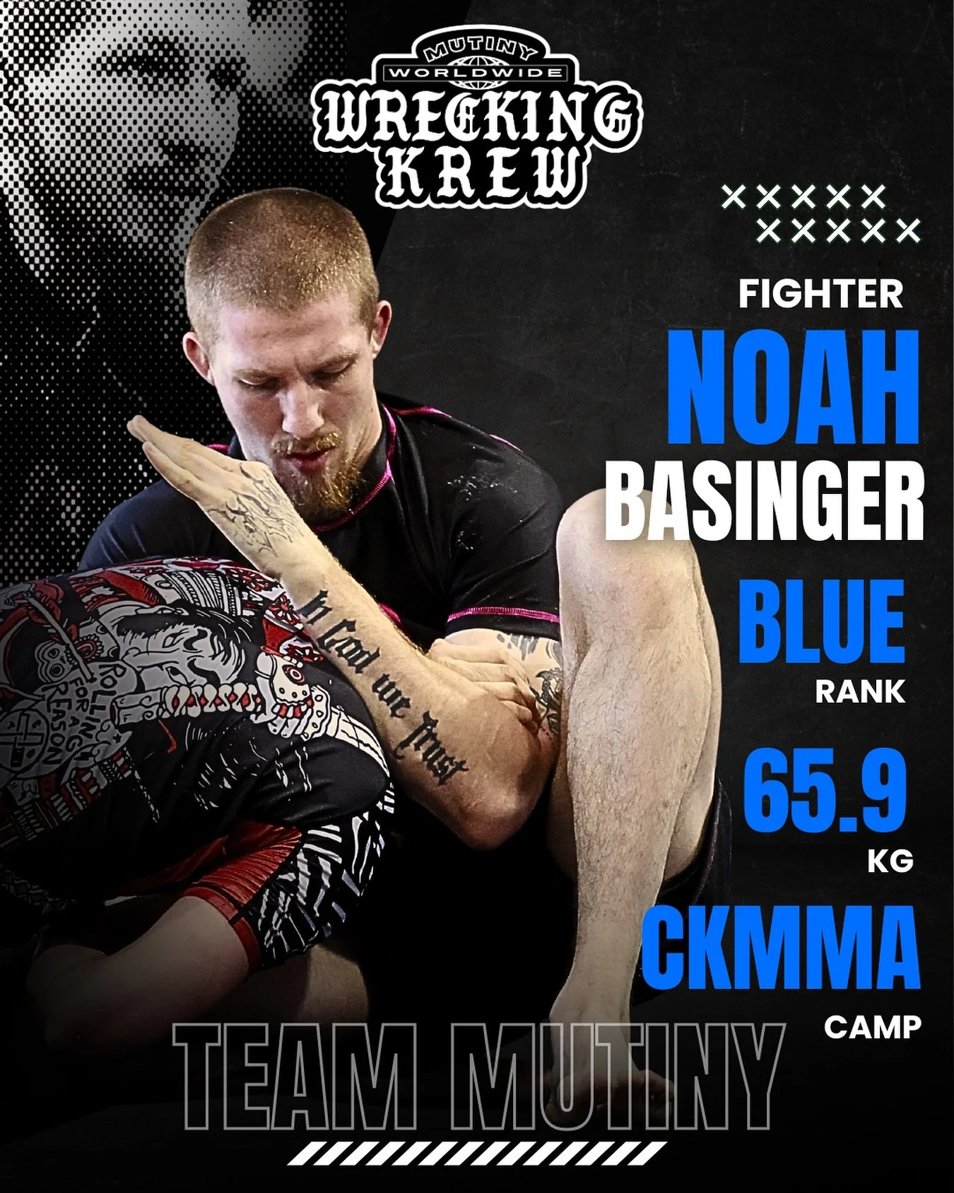 Mutiny Warfare is excited to officially welcome Noah Basinger @theslimreaperbjj to The Wrecking Krew roster. Noah fights out of @ckmmaandfitness Camp. He is decorated collegiate wrestler and now, coach. He holds an impressive 2-2 MMA record as well a