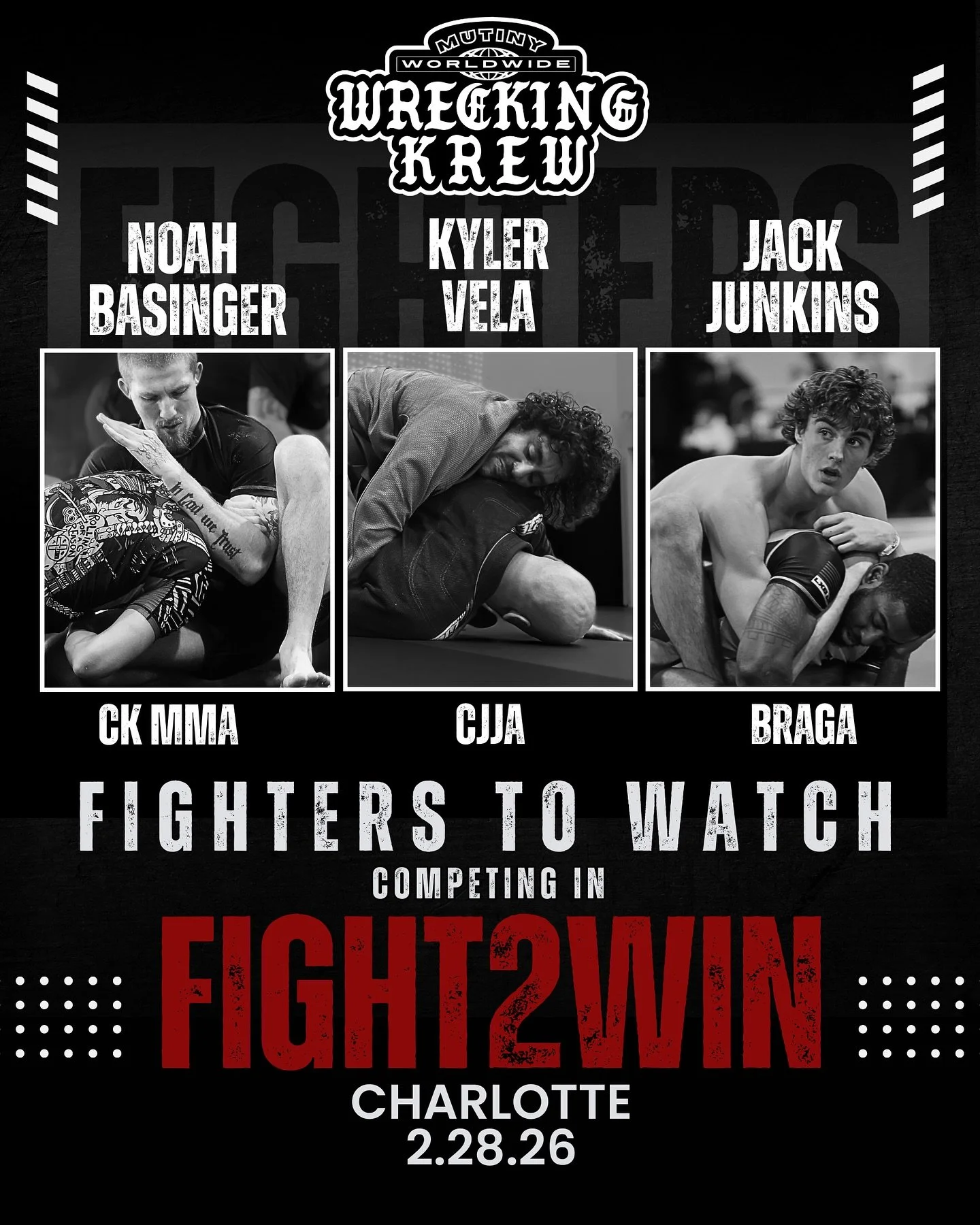 Don&rsquo;t miss these athletes as they raid the F2W stage to take the prize this Saturday in Charlotte, NC. It&rsquo;s gonna be a show. CHOKE EVERYBODY!!! @theslimreaperbjj @kyler_vela @jackjunkins24