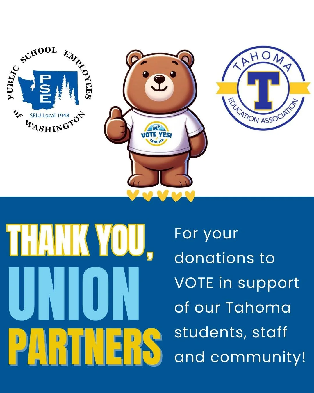 Thank you to our union partners, TEA and PSE, for your support!