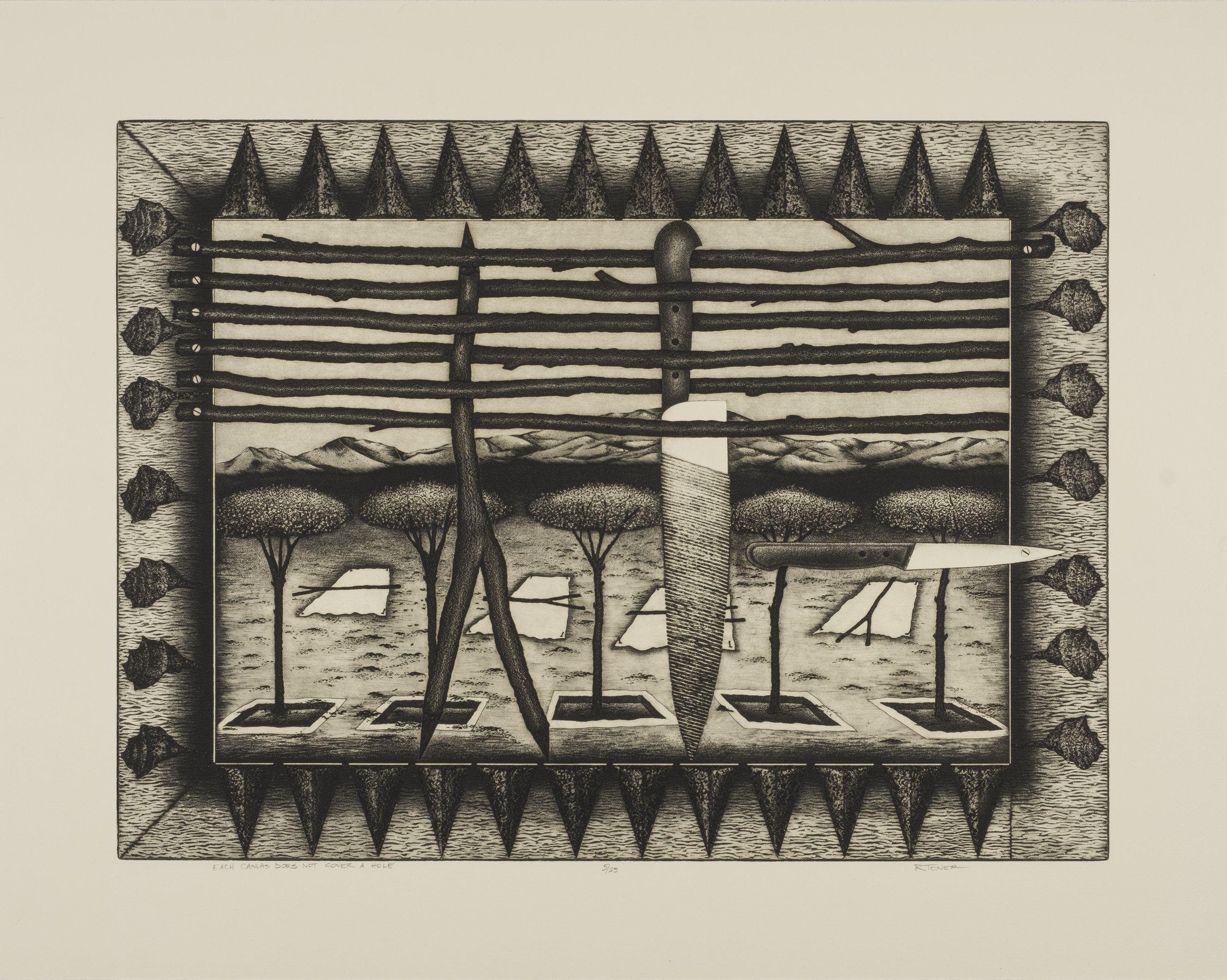 Each Canvas Does Not Cover A Hole, 26" x 20", 1978