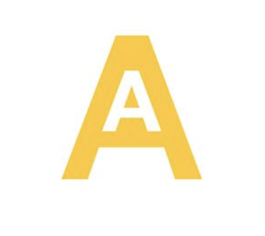 Large yellow capital letter A with a smaller white letter A inside it on a white background.
