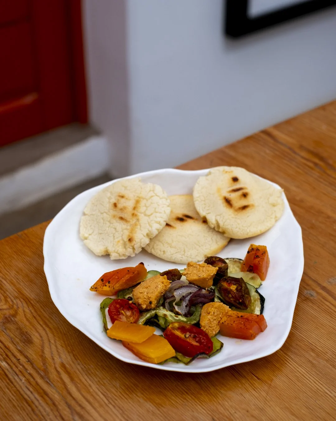 Arepa’s with grilled vegetables and Cheddar