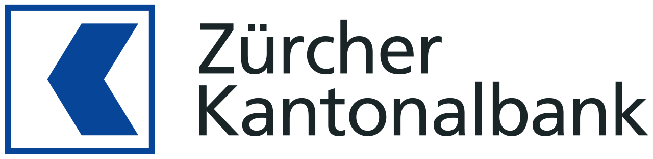 Das Logo der Zürcher Kantonalbank, bestehend aus einem blauen, nach links gerichteten Pfeil in einem rechteckigen Rahmen, mit schwarzen Schriftzug daneben.