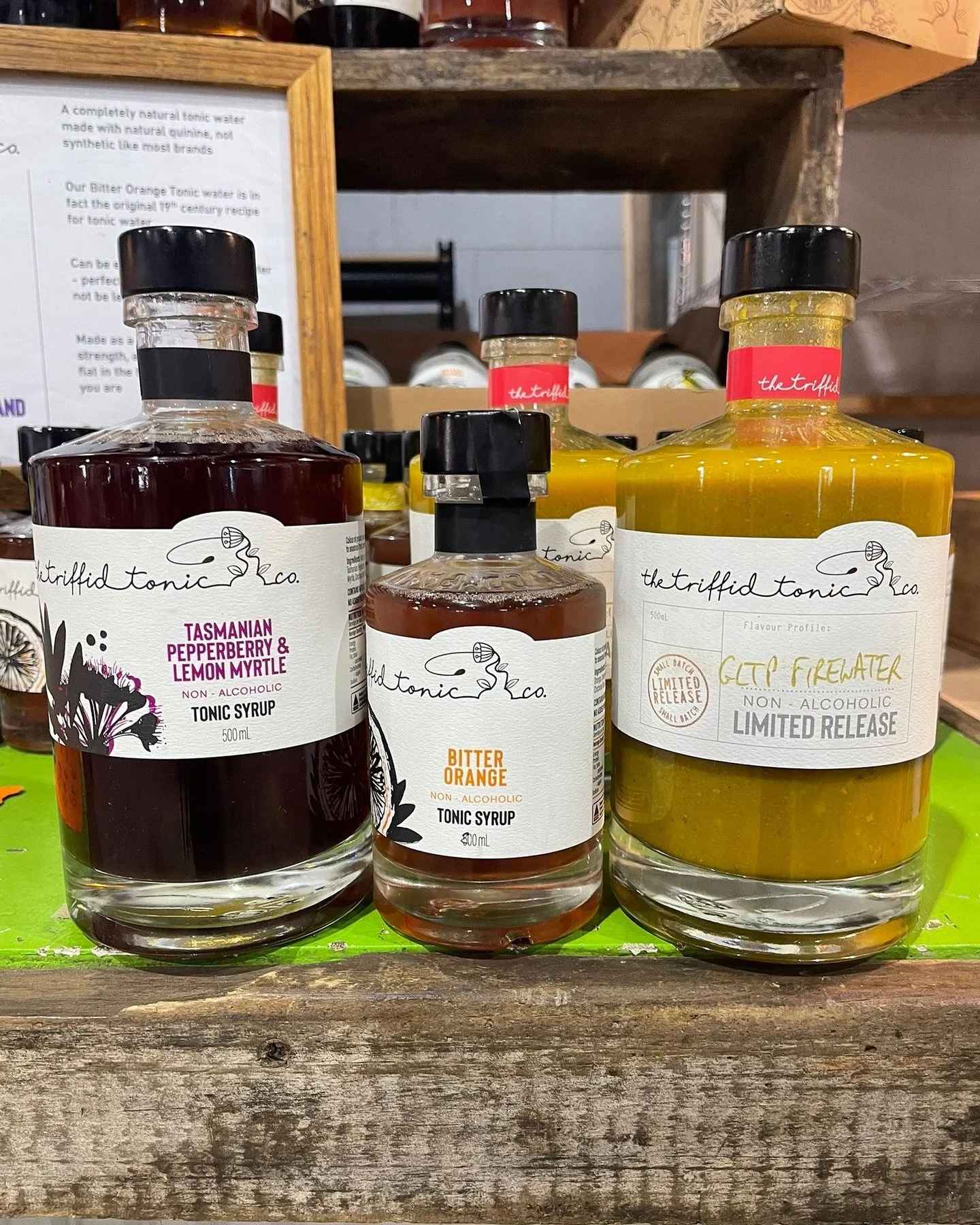 Nick has restocked @triffidtonic syrups, large and smalls available in all you favourite flavours and the Limited Release Firewater is back 🔥. #growershub #farmersmarket #wagga #visitwagga #riverina #tonic #triffidtonic #shoplocal #supportlocal #goo