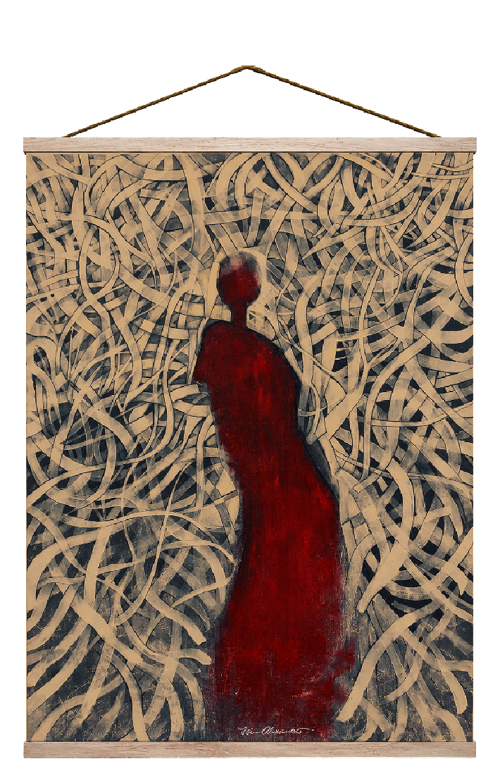 The Weight of Existence  64" x 46" x 2"maxD 
Acrylic on Burlap