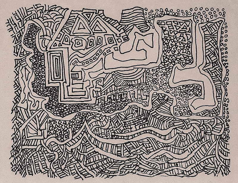 Meandering Village  [ 12” x 14”  Ink Pen on Sketch Paper]