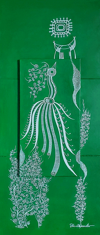 Reaching No.Two  12” x 36” x 4”   maxD Acrylic On Combined And Overlapping Canvases