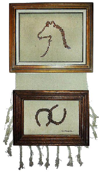 Hores Horseshoe  16” x 30” x 2”  Acrylic On Framed Burlap with Braided / Extended Burlap