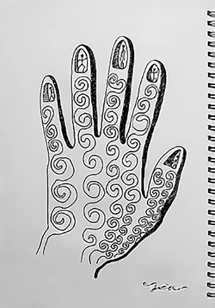 Lives Between the Fingertips  [ 12” x 14”  Ink Pen on Sketch Paper]