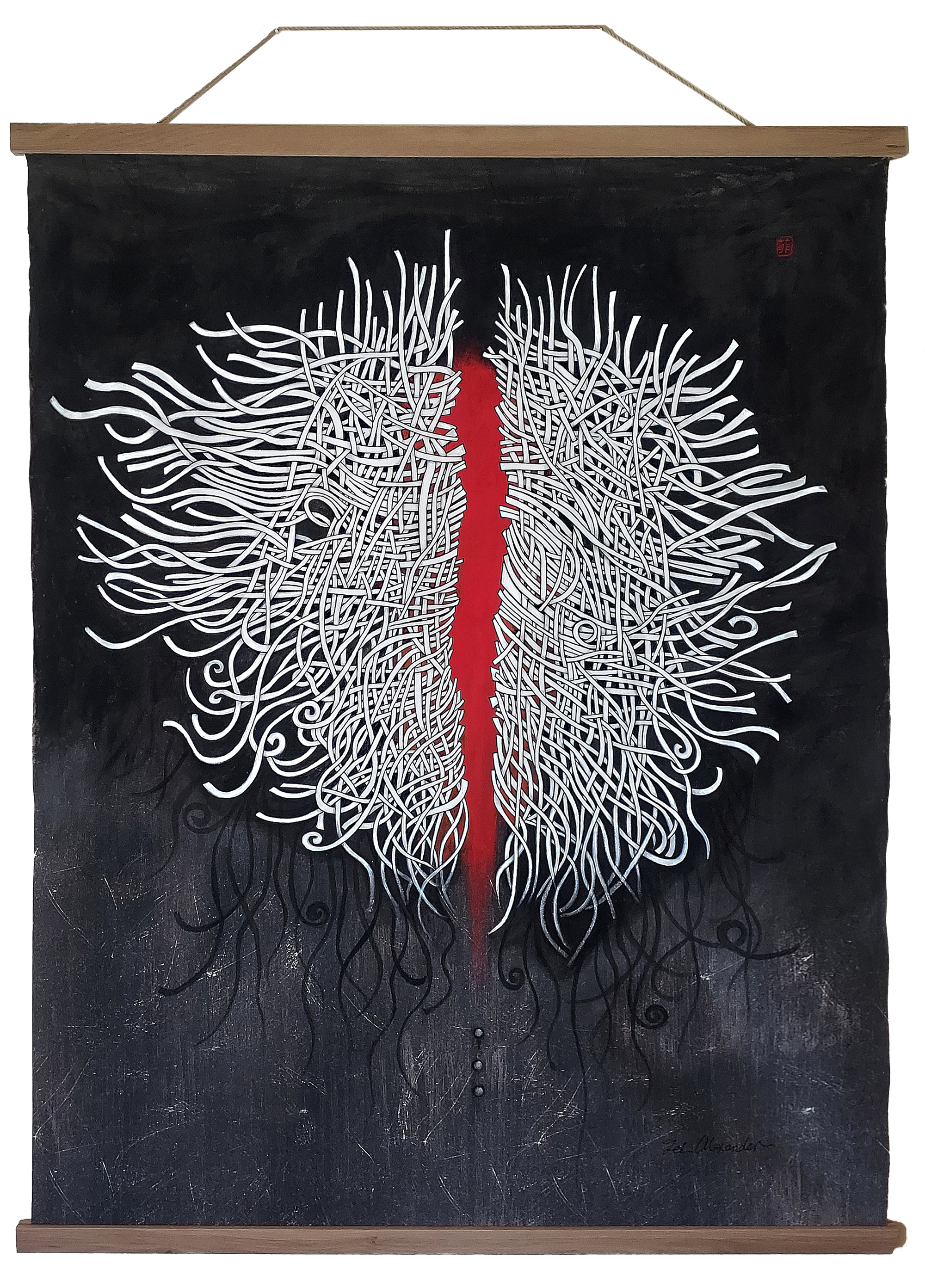 Fission  64" x 46" x 2"
Acrylic on Burlap