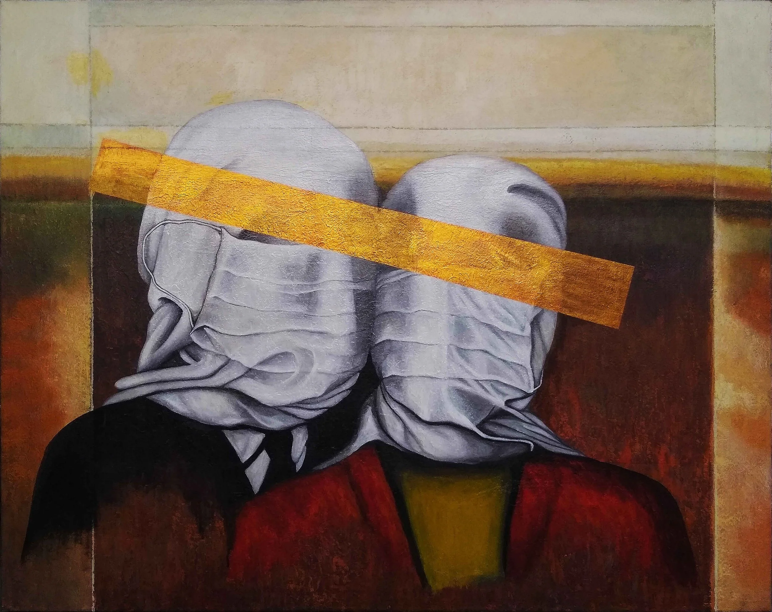 Masked Les Amants I -The Lovers  
46” x 45” x 2” 
Oil and Acrylic on canvas