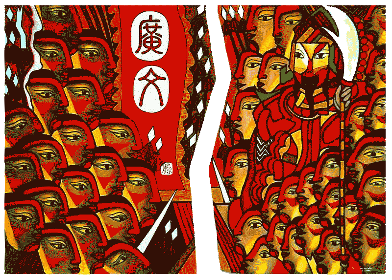 Warriors  60” x 48” x 1.5”  Oil on Non-conventional Burlap