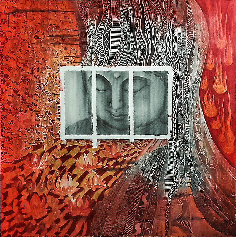 The Buddhist Color  36” x 36 “x 1”  Acrylic/oil Color On  Canvas