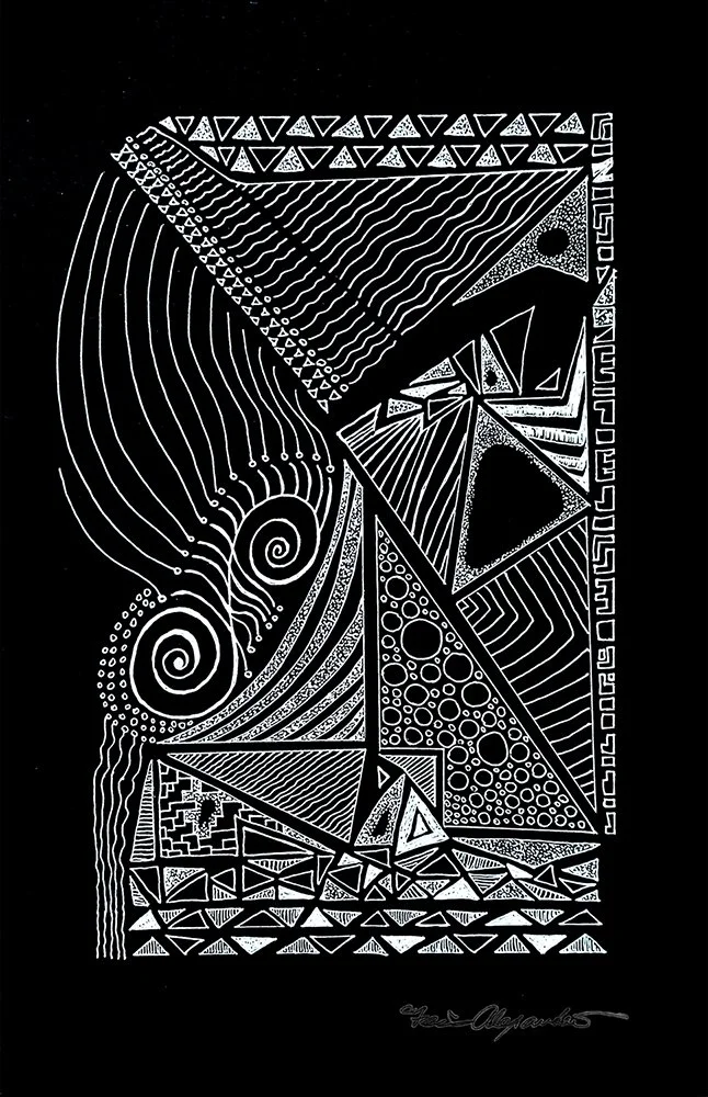 Wandering Thoughts  [ 12” x 14”  Gel Pen on Sketch Paper]