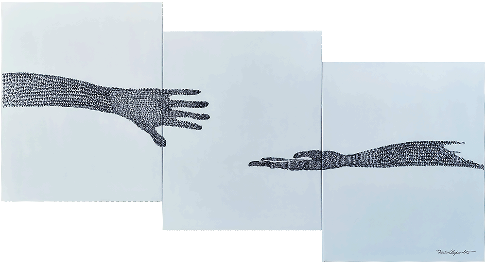 Reaching No.Two  [ 42" x 20"  Pointillist/stippling- Permanent Marker On Combined Canvases]