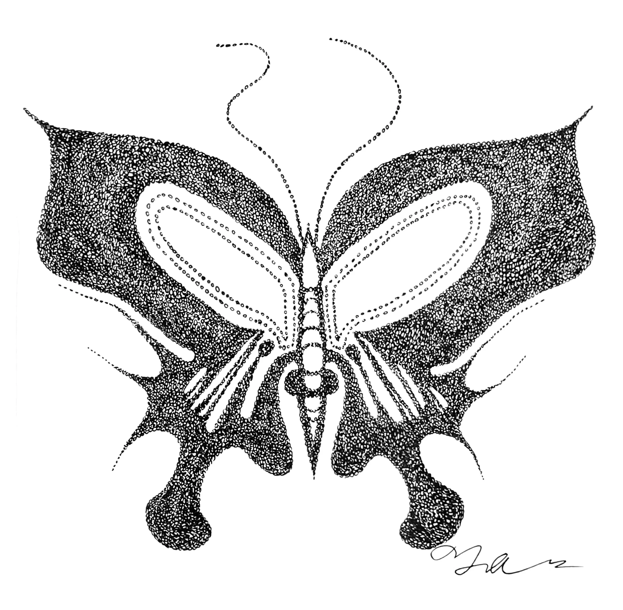 Butterfly No.8  [ 10” x 10”  Ink Pen on Sketch Paper]