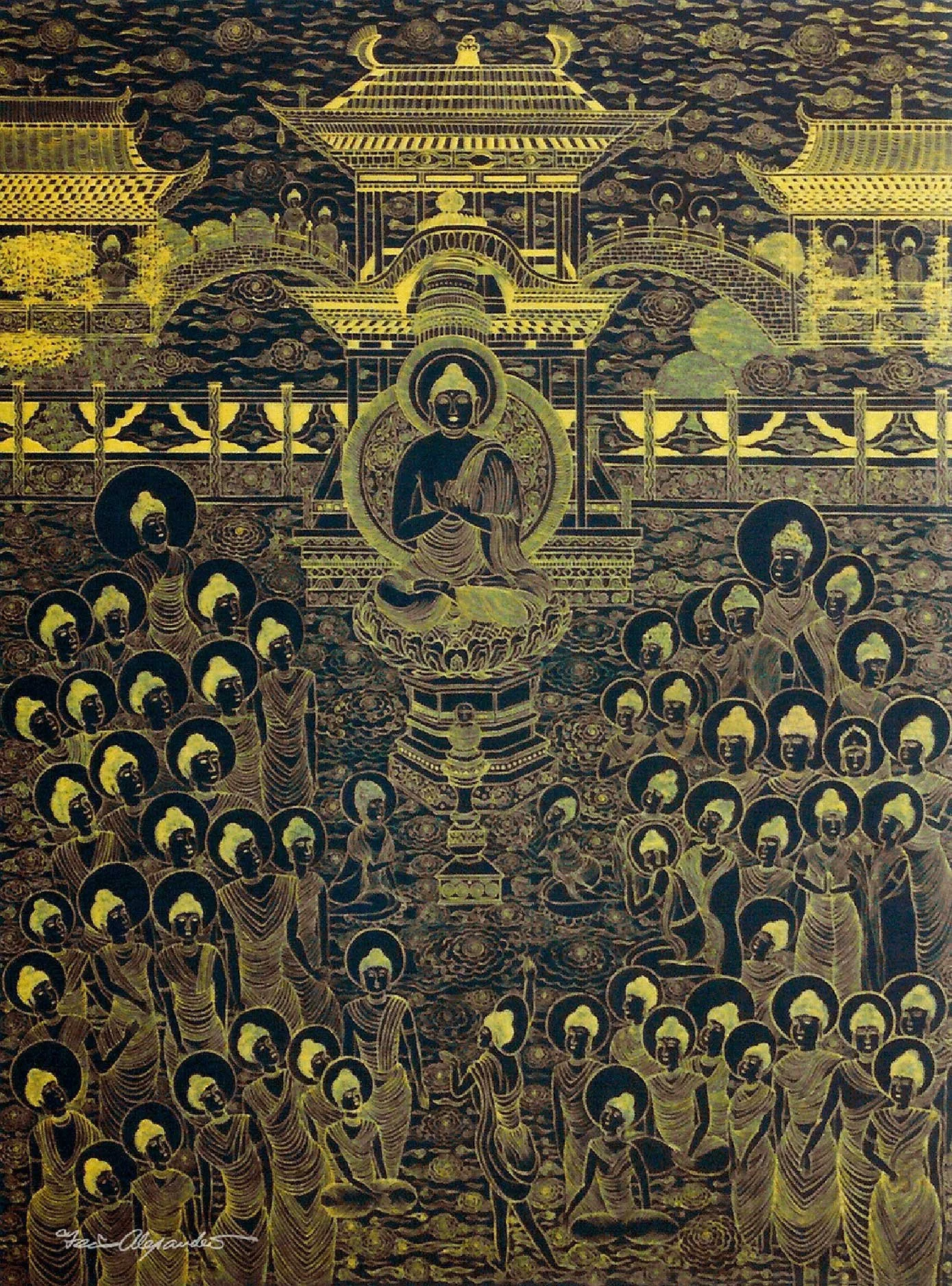 Paradise Of Holy Sakyamuni  36” x 48” x 2”  Acrylic on Canvas