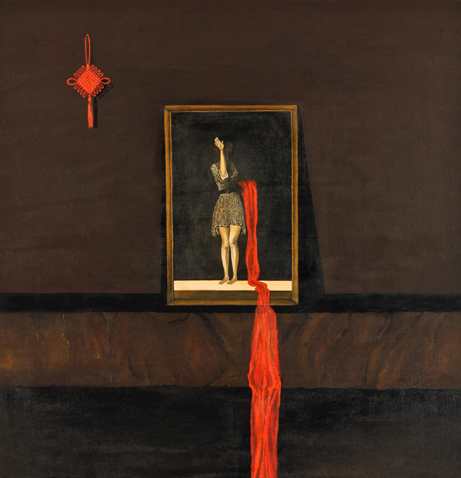 Red-Echo  36” x 36” x 3”  Acrylic on Burlap