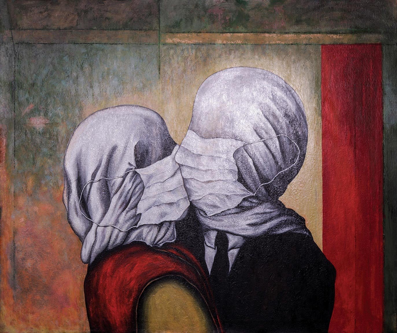 Masked Les Amants II_ The Kiss  
46” x 45” x 2” 
Oil and Acrylic on canvas