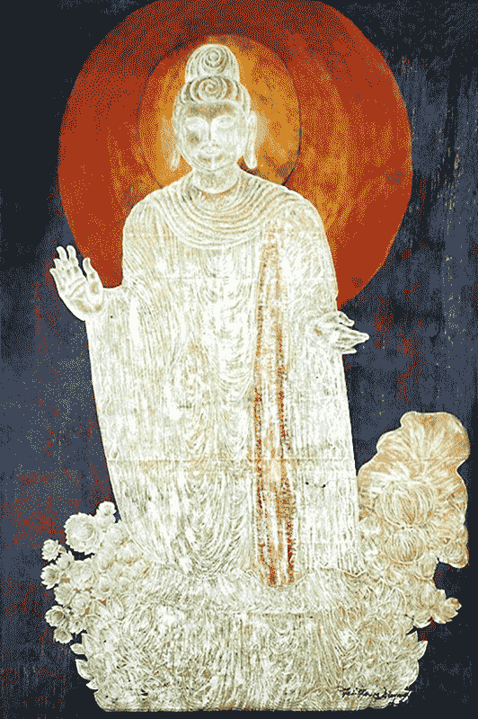 The Buddish Light  36” x 30” x 1”  Watercolor on Rice-paper